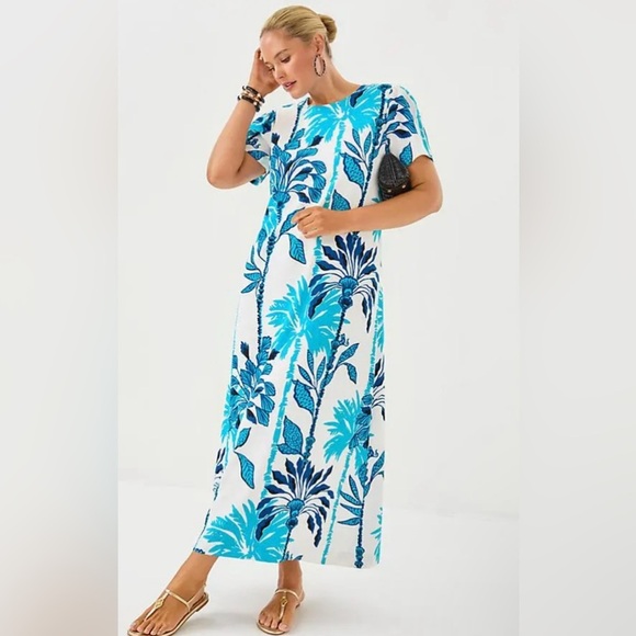 New! Lilly Pulitzer Charlee Blue Floral Maxi Dress Coconut Oversized 🩵 size 00 - Picture 7 of 15